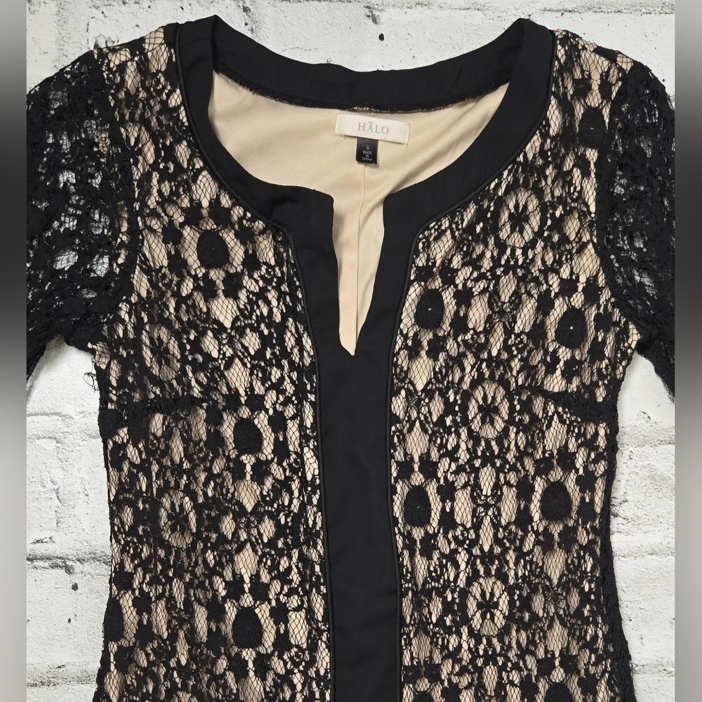 Black Halo Black Lace Nude Lined Cocktail Dress Size Small - Picture 7 of 10